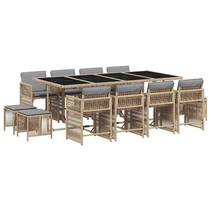 13 Piece Garden Dining Set with Cushions Mix Beige Poly Rattan