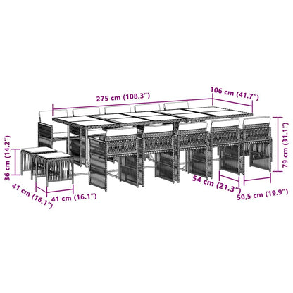 15 Piece Garden Dining Set with Cushions Mix Beige Poly Rattan