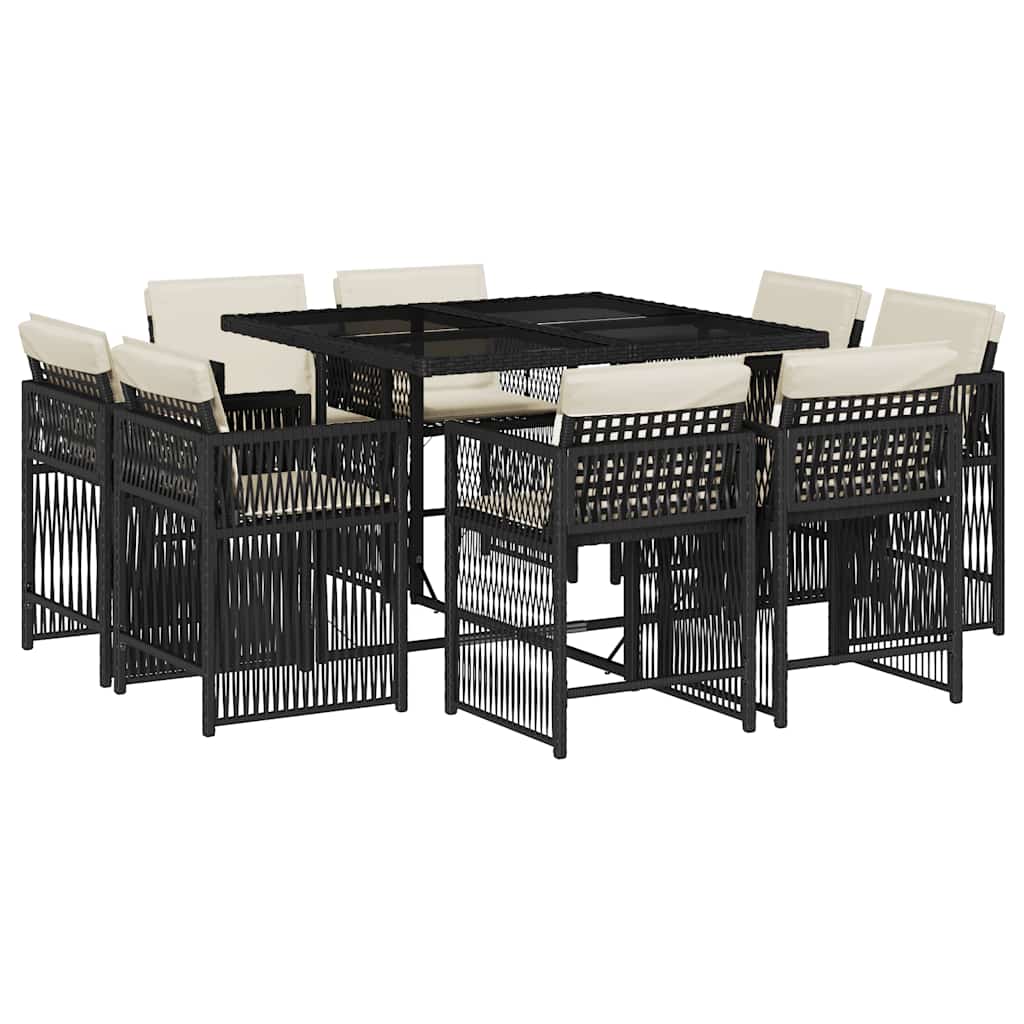 Garden Dining Set Black and Cream White PE Rattan Large Foldable