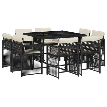 Garden Dining Set Black and Cream White PE Rattan Large Foldable