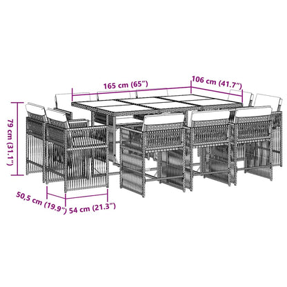 11 Piece Garden Dining Set with Cushions Brown Poly Rattan