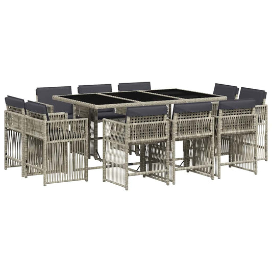 11 Piece Garden Dining Set with Cushions Light Grey Poly Rattan