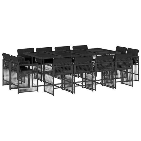 13 Piece Garden Dining Set with Cushions Black Poly Rattan