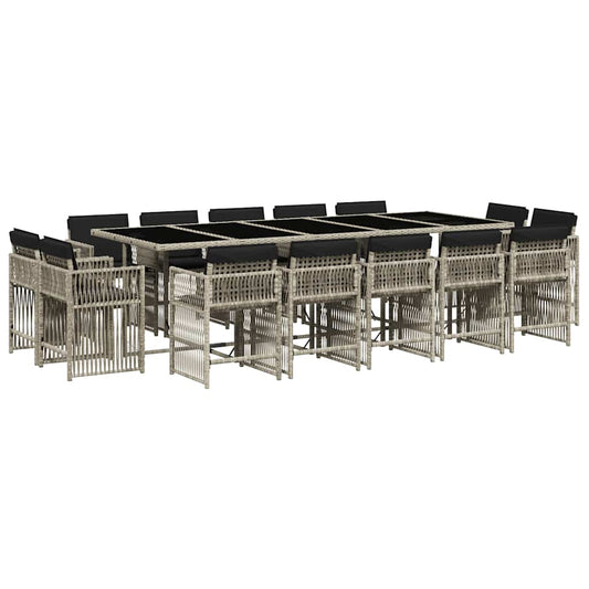 15 Piece Garden Dining Set with Cushions Light Grey Poly Rattan