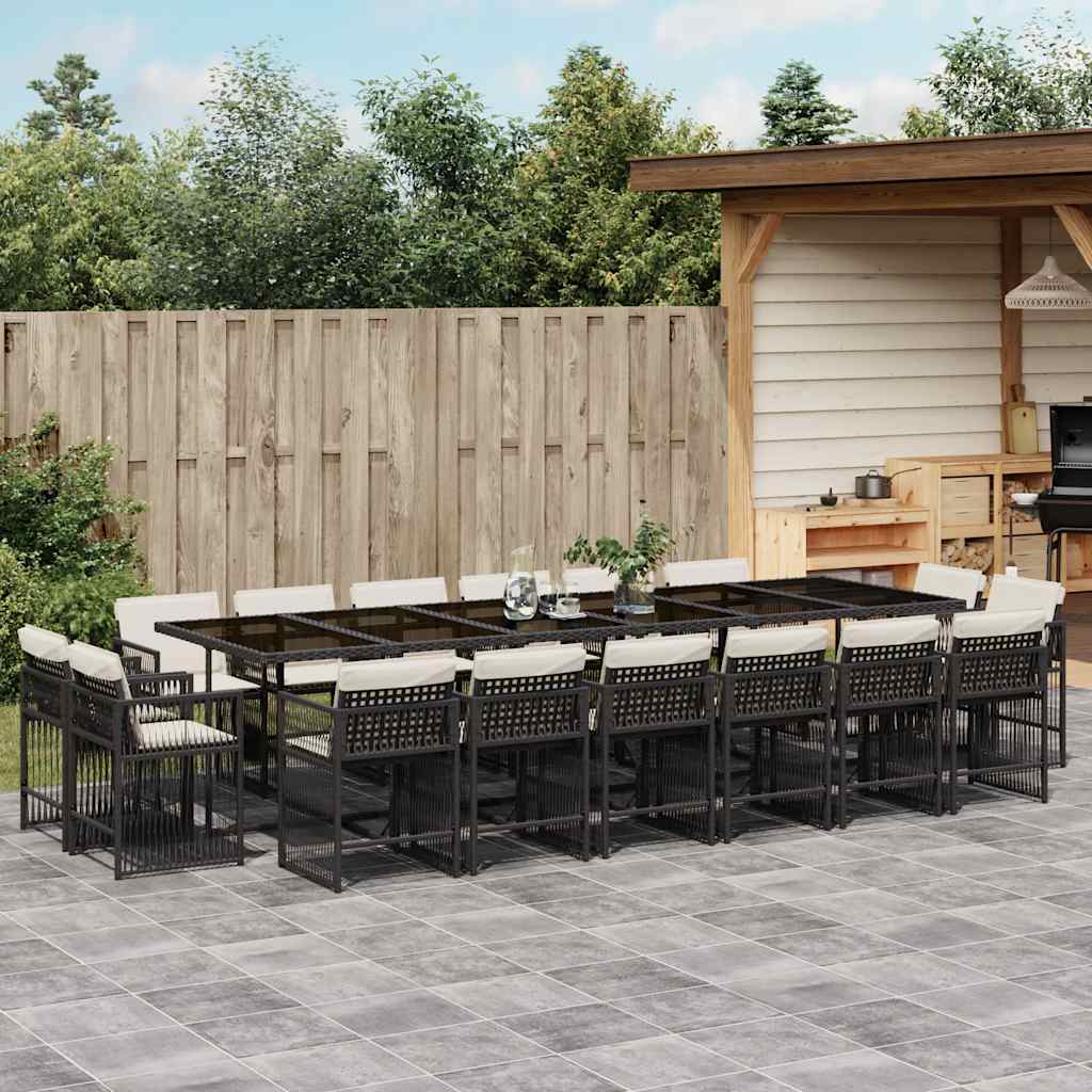 Garden Dining Set Black PE Rattan Large Adjustable Armrests