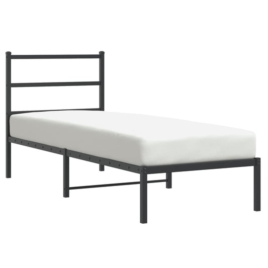 Metal Bed Frame without Mattress with Headboard Black 75x190cm