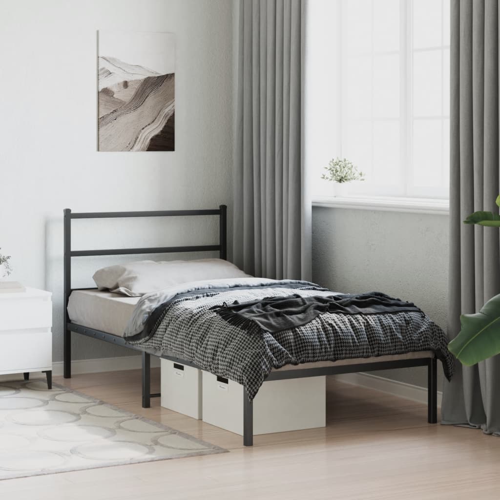 Metal Bed Frame without Mattress with Headboard Black 100x200cm