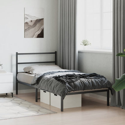 Metal Bed Frame without Mattress with Headboard Black 100x200cm