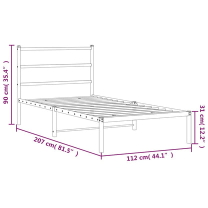 Metal Bed Frame without Mattress with Headboard Black 107x203cm
