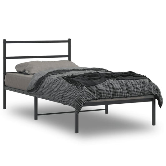 Metal Bed Frame without Mattress with Headboard Black 107x203cm