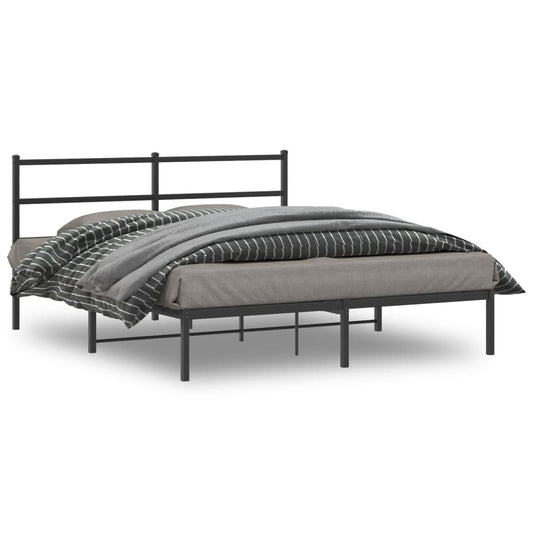 Metal Bed Frame without Mattress with Headboard Black 160x200cm