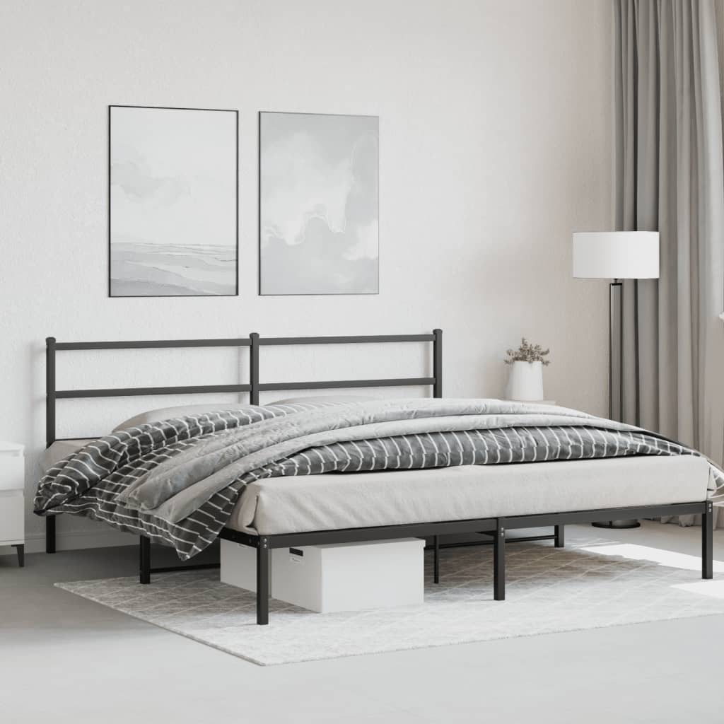 Metal Bed Frame without Mattress with Headboard Black 76"x79.9"