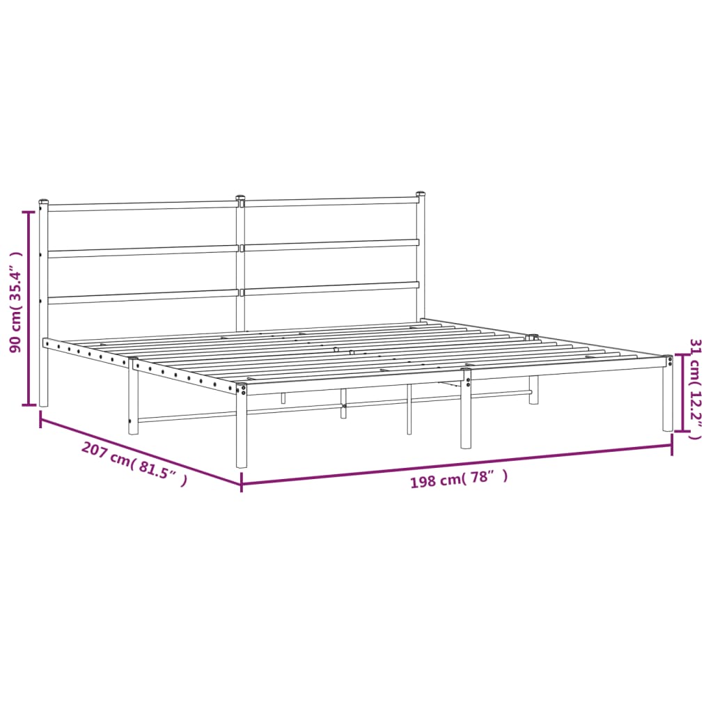 Metal Bed Frame without Mattress with Headboard Black 76"x79.9"