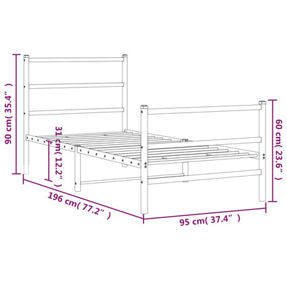 Metal Bed Frame without Mattress with Footboard Black 90x190cm