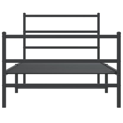 Metal Bed Frame without Mattress with Footboard Black 100x190cm