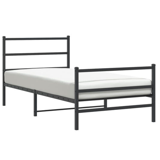 Metal Bed Frame without Mattress with Footboard Black 107x203cm