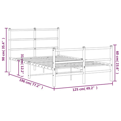 Metal Bed Frame without Mattress with Footboard Black 120x190cm