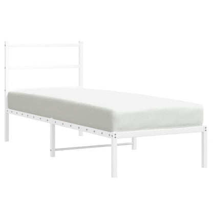 Metal Bed Frame without Mattress with Headboard White 75x190cm