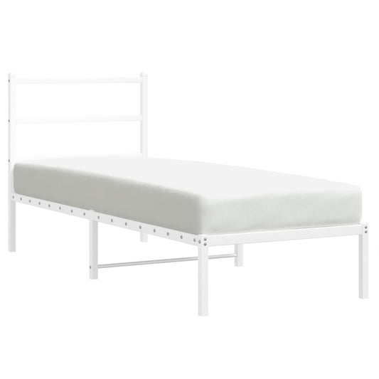 Metal Bed Frame without Mattress with Headboard White 75x190cm