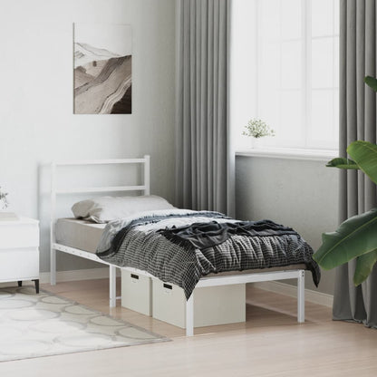 Metal Bed Frame without Mattress with Headboard White 75x190cm