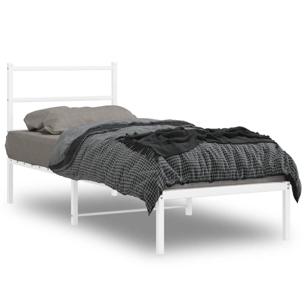 Metal Bed Frame without Mattress with Headboard White 75x190cm