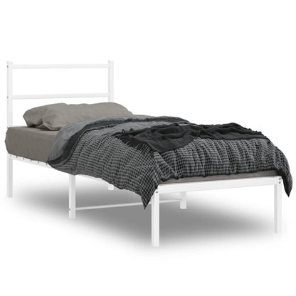 Metal Bed Frame without Mattress with Headboard White 75x190cm