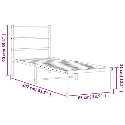 Metal Bed Frame without Mattress with Headboard White 80x200cm