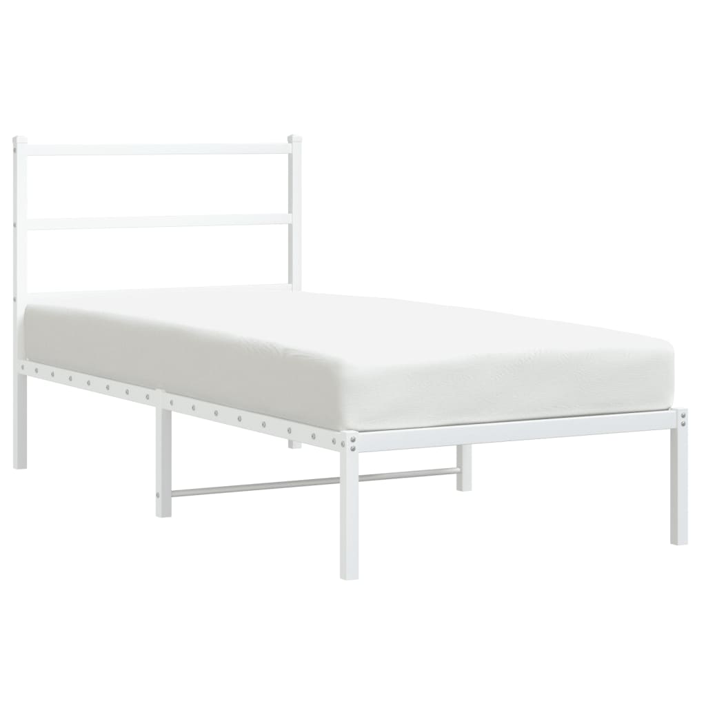 Metal Bed Frame without Mattress with Headboard White 90x200cm