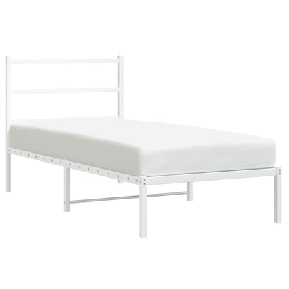 Metal Bed Frame without Mattress with Headboard White 90x200cm
