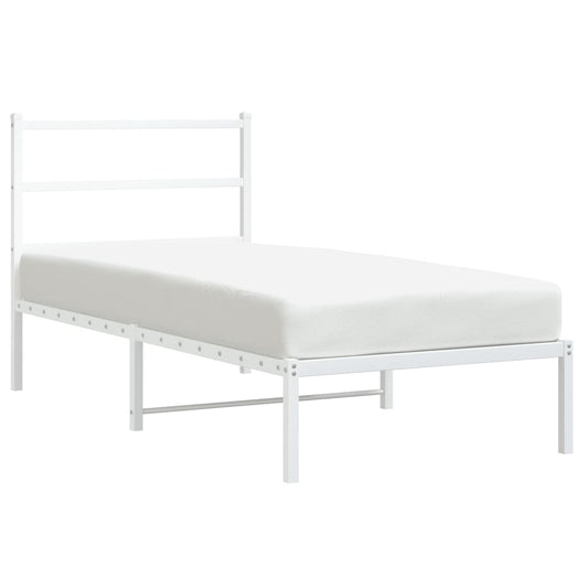 Metal Bed Frame without Mattress with Headboard White 90x200cm