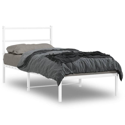 Metal Bed Frame without Mattress with Headboard White 90x200cm