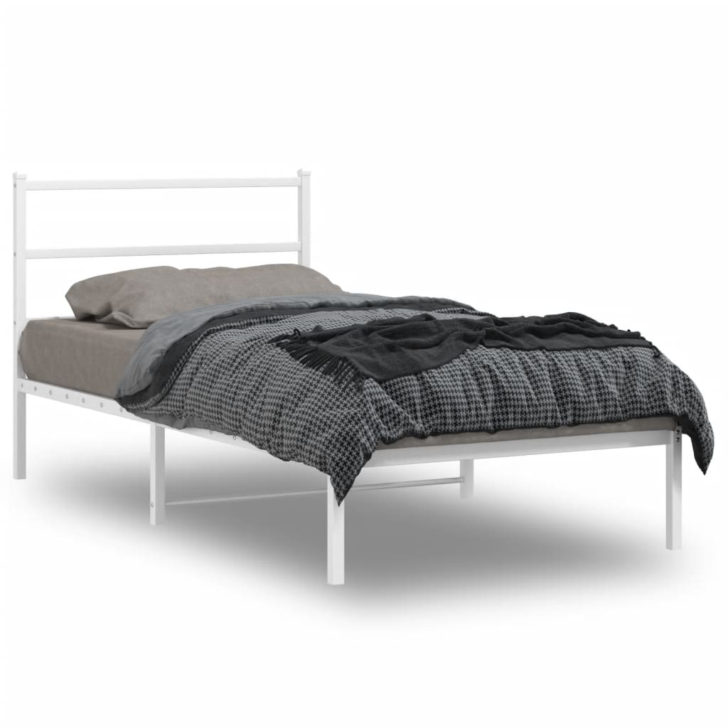 Metal Bed Frame without Mattress with Headboard White 100x200cm