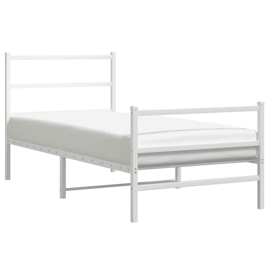 Metal Bed Frame without Mattress with Footboard White 90x190cm