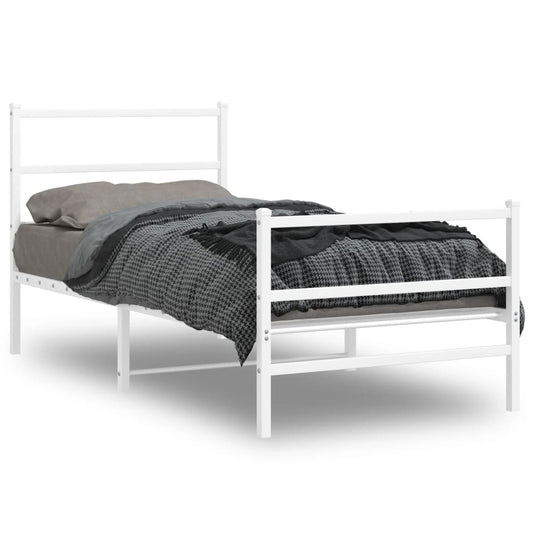 Metal Bed Frame without Mattress with Footboard White 90x190cm