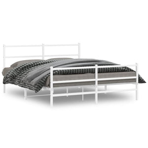 Metal Bed Frame with Headboard and Footboard White 150x200 cm King Size