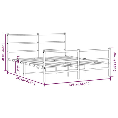 Metal Bed Frame without Mattress with Footboard White 150x200cm