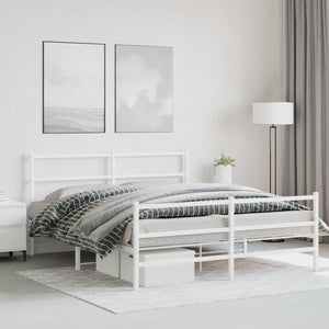 Metal Bed Frame with Headboard and Footboard White 150x200 cm King Size