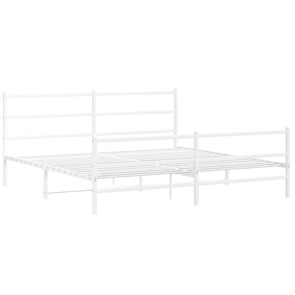 Metal Bed Frame without Mattress with Footboard White 193x203cm
