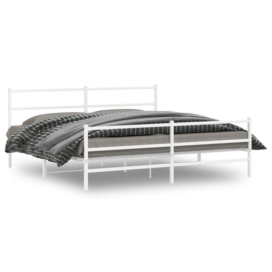 Metal Bed Frame without Mattress with Footboard White 200x200cm