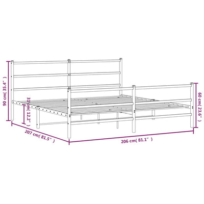 Metal Bed Frame without Mattress with Footboard White 200x200cm