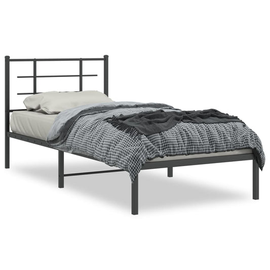 Metal Bed Frame without Mattress with Headboard Black 90x190cm