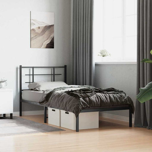 Metal Bed Frame without Mattress with Headboard Black 90x200cm