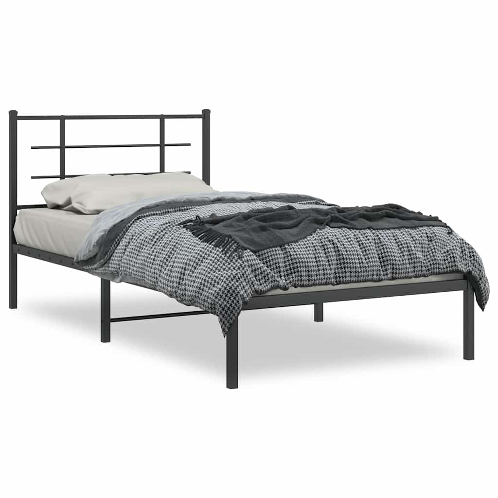 Metal Bed Frame without Mattress with Headboard Black 39.4"x78.7