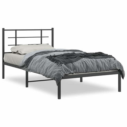 Metal Bed Frame without Mattress with Headboard Black 39.4"x78.7