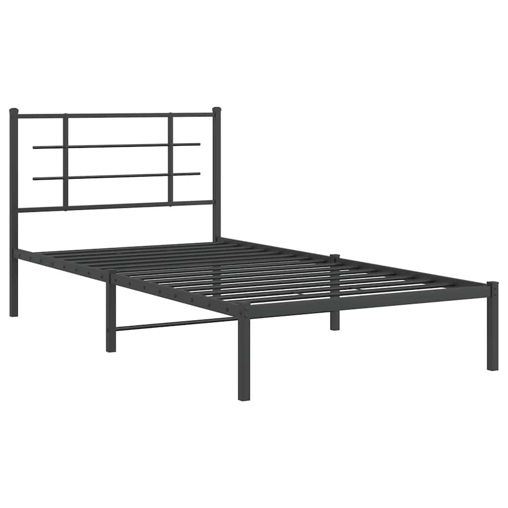 Metal Bed Frame without Mattress with Headboard Black 39.4"x78.7