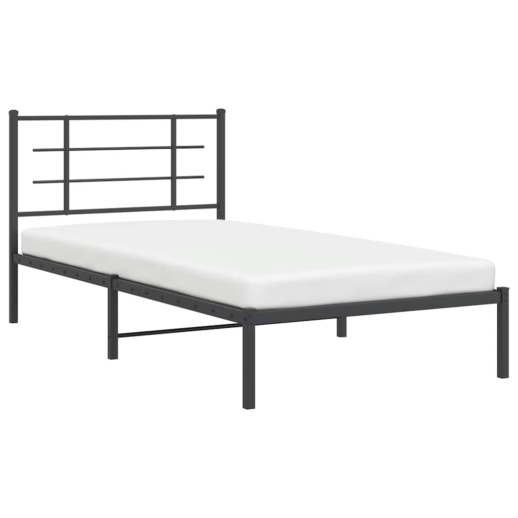 Metal Bed Frame without Mattress with Headboard Black 39.4"x78.7