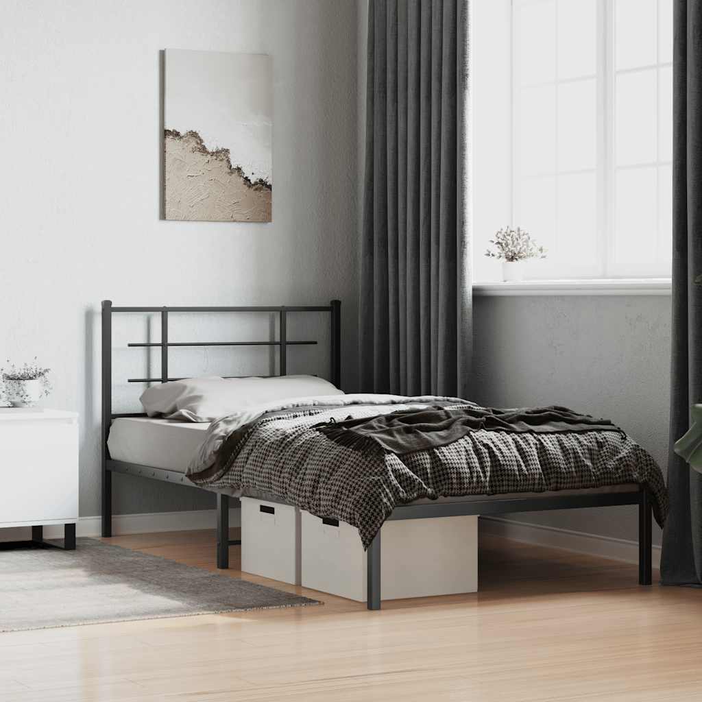 Metal Bed Frame without Mattress with Headboard Black 39.4"x78.7