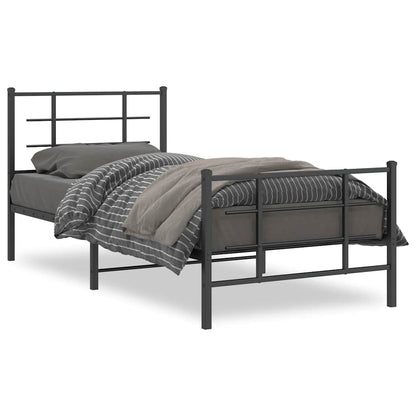 Metal Bed Frame without Mattress with Footboard Black 90x200cm
