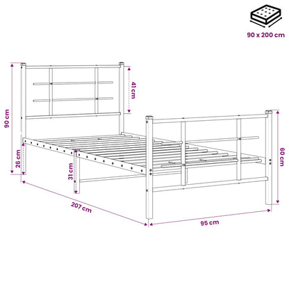 Metal Bed Frame without Mattress with Footboard Black 90x200cm