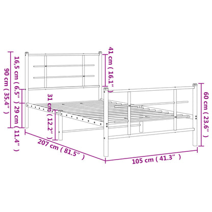 Metal Bed Frame without Mattress with Footboard Black 100x200cm